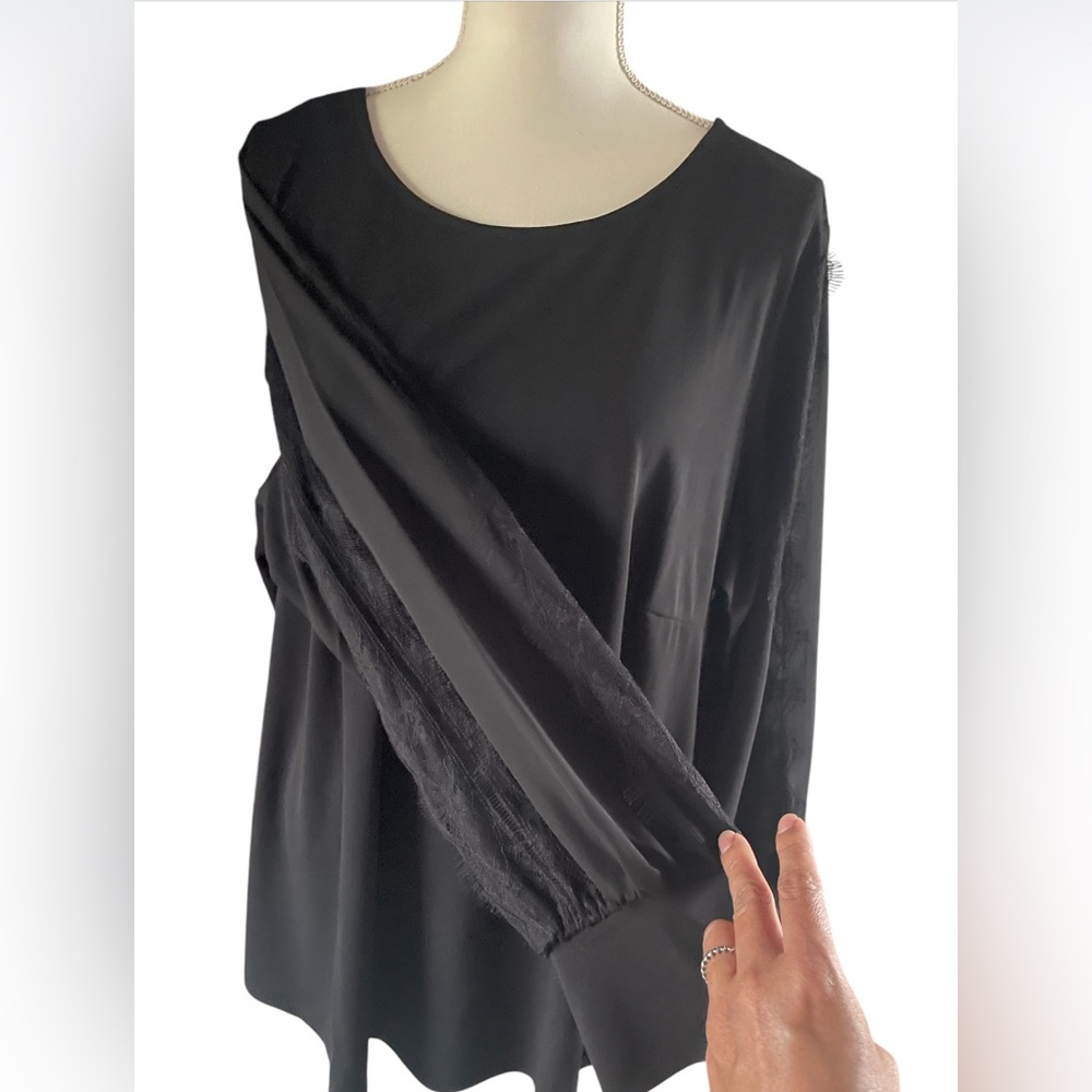 Adrianna Papell Sheer Lace Long Sleeve Top Size 2X